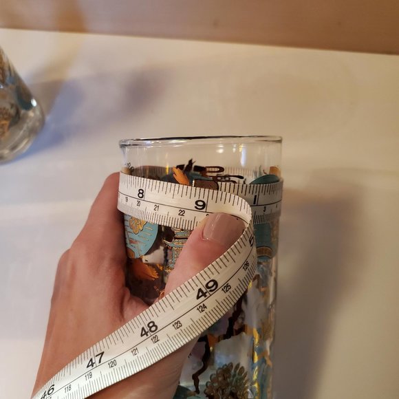 Set of 4 Vtg Dominion MCM Highball Tumbler Asian Turquoise Gold Drinking Glasses - Picture 14 of 15